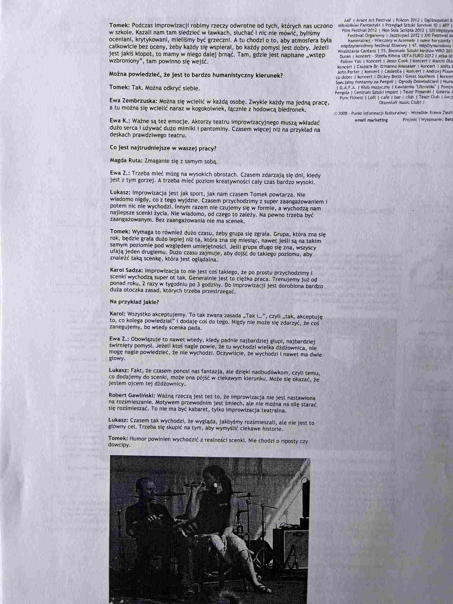 wywiad o warsztatach improwizacji
