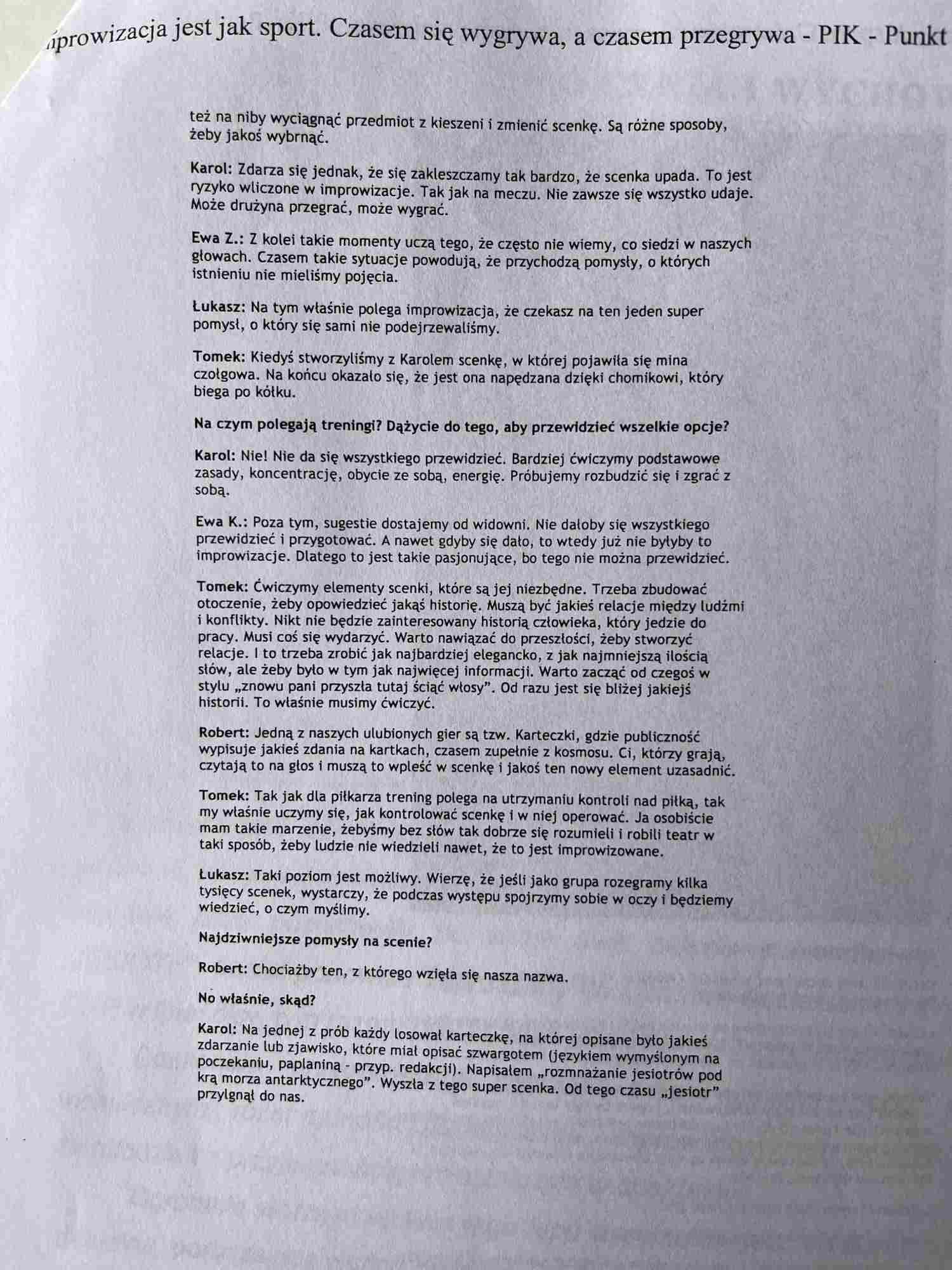 wywiad o warsztatach improwizacji